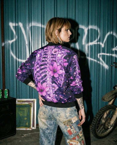 Celestial Spine Bloom Bomber Jacket