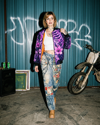 Celestial Spine Bloom Bomber Jacket