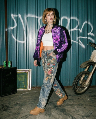 Celestial Spine Bloom Bomber Jacket