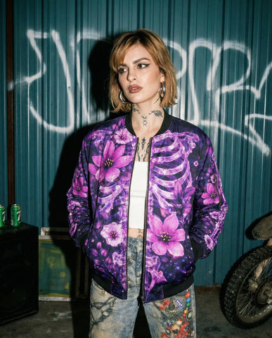 Celestial Spine Bloom Bomber Jacket