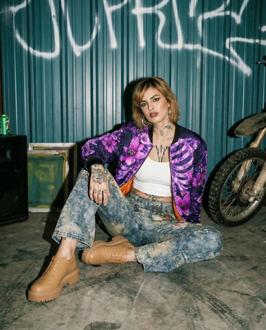 Celestial Spine Bloom Bomber Jacket