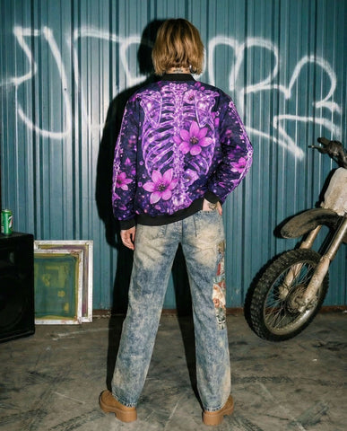 Celestial Spine Bloom Bomber Jacket