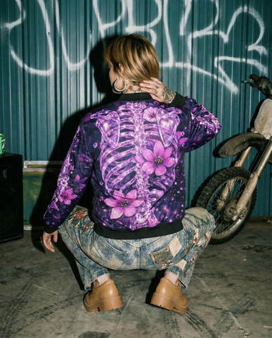 Celestial Spine Bloom Bomber Jacket