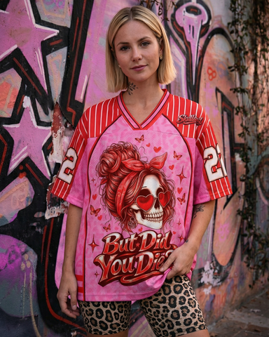 But Did You Die Mom Life Messy Bun Skull Mesh Jersey
